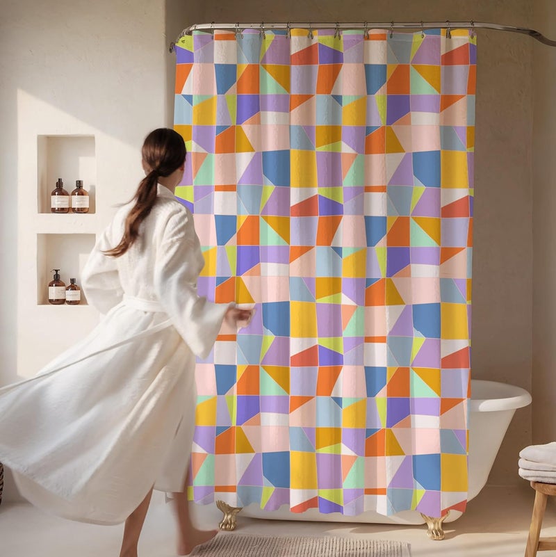 Worthwhile Goods Pastel Abstract Print Shower Curtain - Mosaic Pattern - Modern Coloruful Home Decor - Scandi Style Fabric Shower Curtain for Any Bathroom - 72x72 Inches (Mosaic Pastel) - Image 2